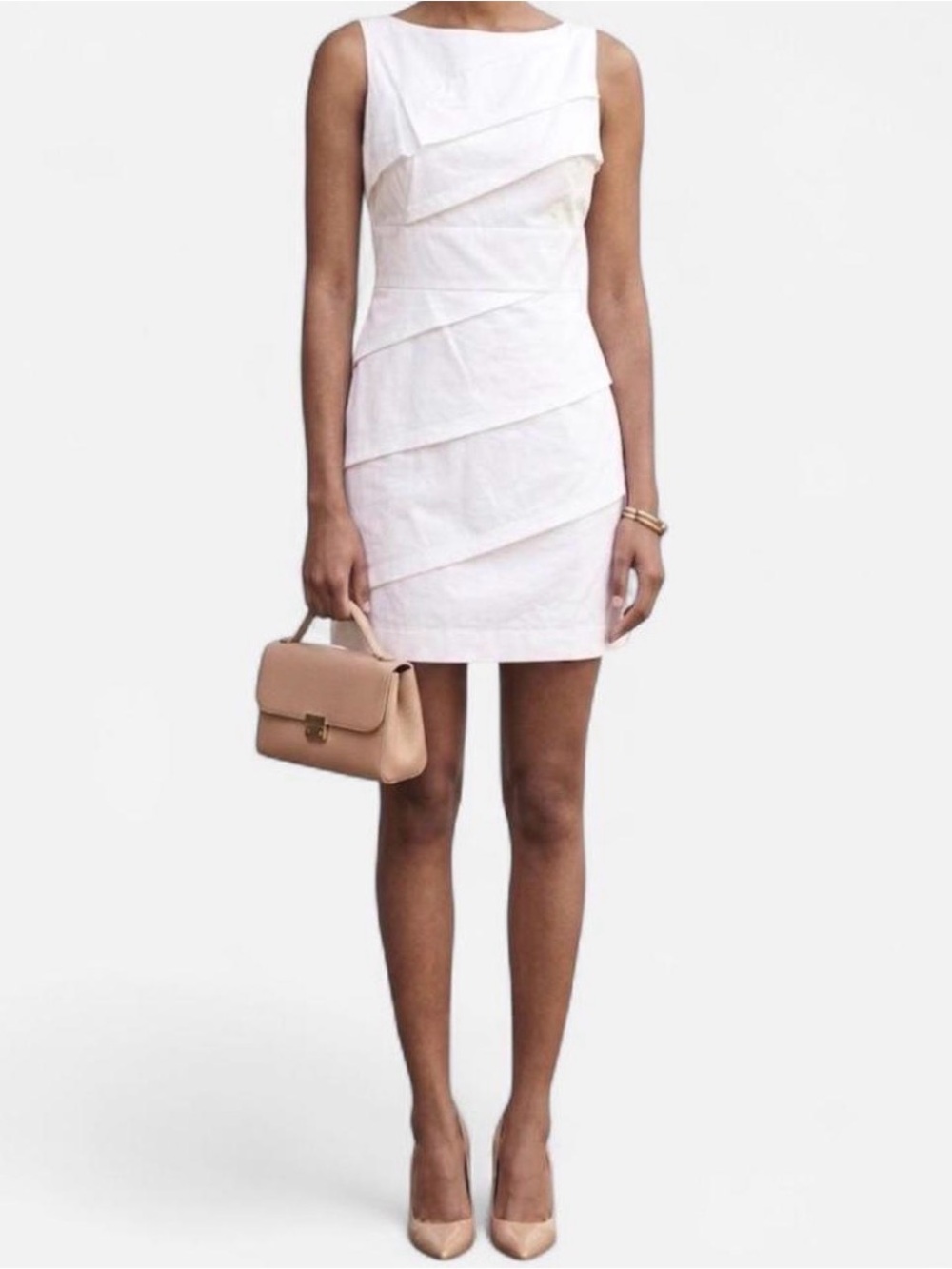 Calvin Klein Women’s White Sleeveless Layered Dress (Size 10)